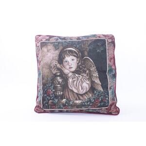 Embroidered Donna Richardson, Throw Pillow, Girl Angel, 15", Tapestry, Floral